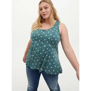 Torrid Green White Challis Fit and Flare Stretch Tank Top Women's Size 3